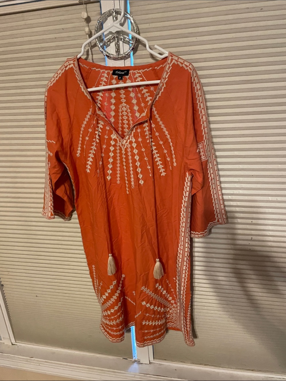 Tolani Orange Tunic with Cream Embroidery